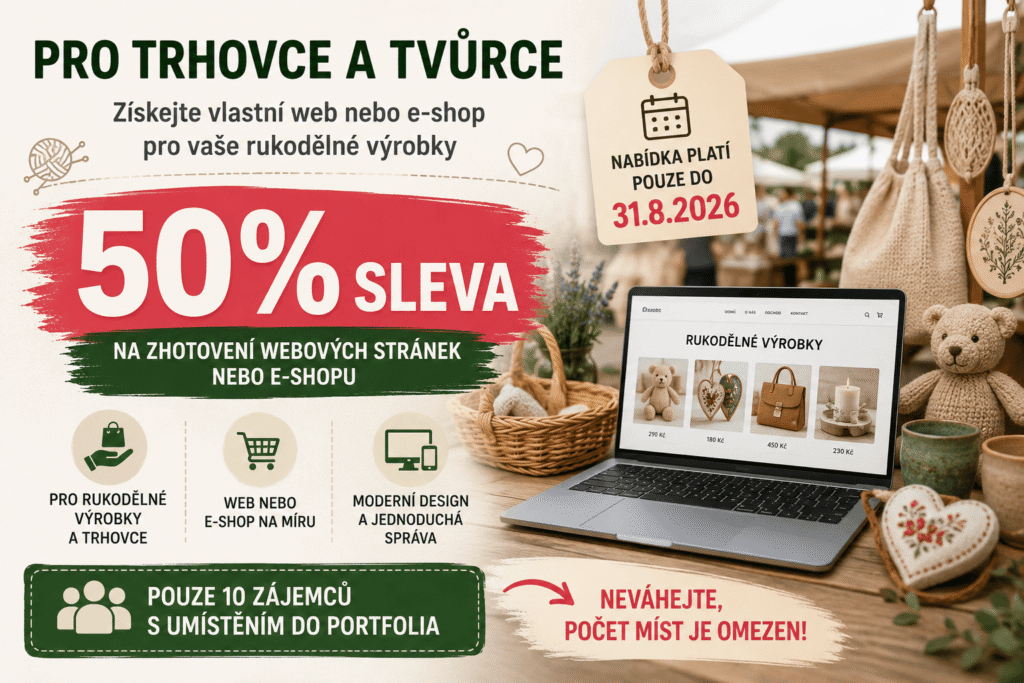 50% sleva na web nebo e-shop pro tvůrce rukodělných výrobků